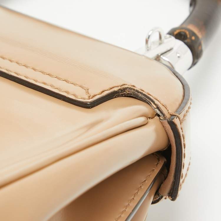 Pre Owned Gucci Beige Glossy Leather Mini Lady Lock Bamboo Top Handle Bag