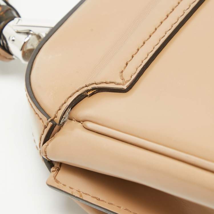 Pre Owned Gucci Beige Glossy Leather Mini Lady Lock Bamboo Top Handle Bag