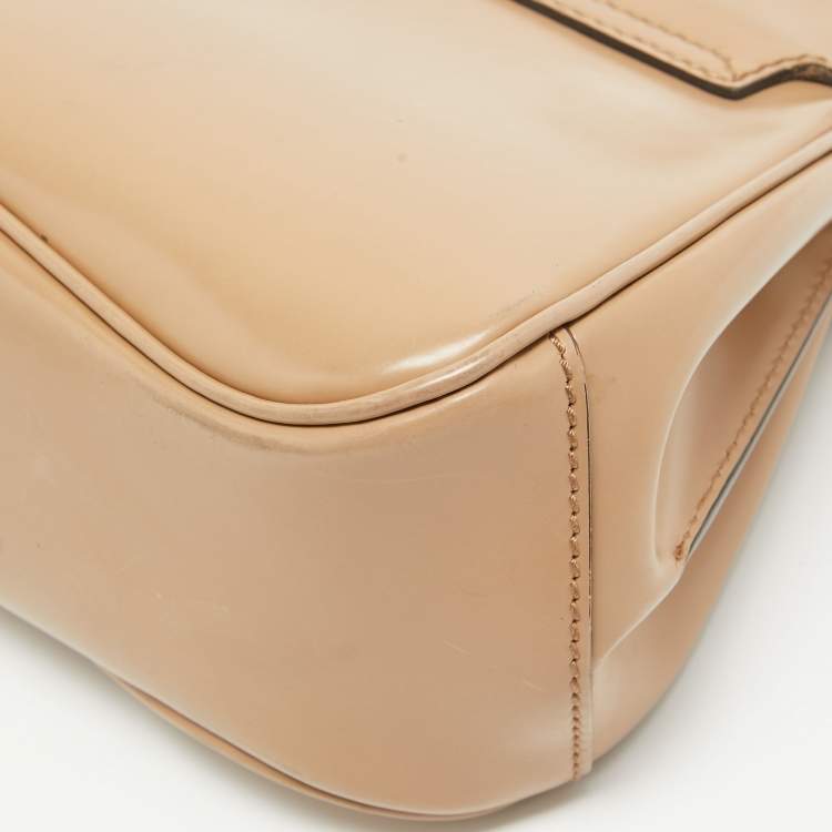 Pre Owned Gucci Beige Glossy Leather Mini Lady Lock Bamboo Top Handle Bag