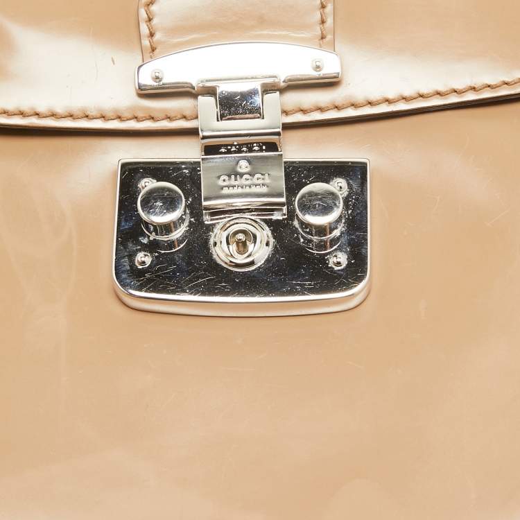 Pre Owned Gucci Beige Glossy Leather Mini Lady Lock Bamboo Top Handle Bag