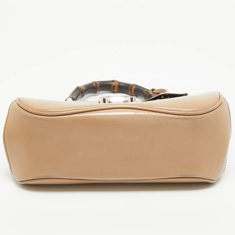 Pre Owned Gucci Beige Glossy Leather Mini Lady Lock Bamboo Top Handle Bag