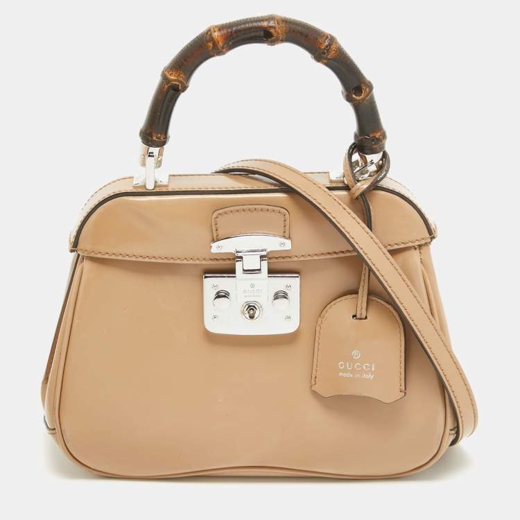 Pre Owned Gucci Beige Glossy Leather Mini Lady Lock Bamboo Top Handle Bag