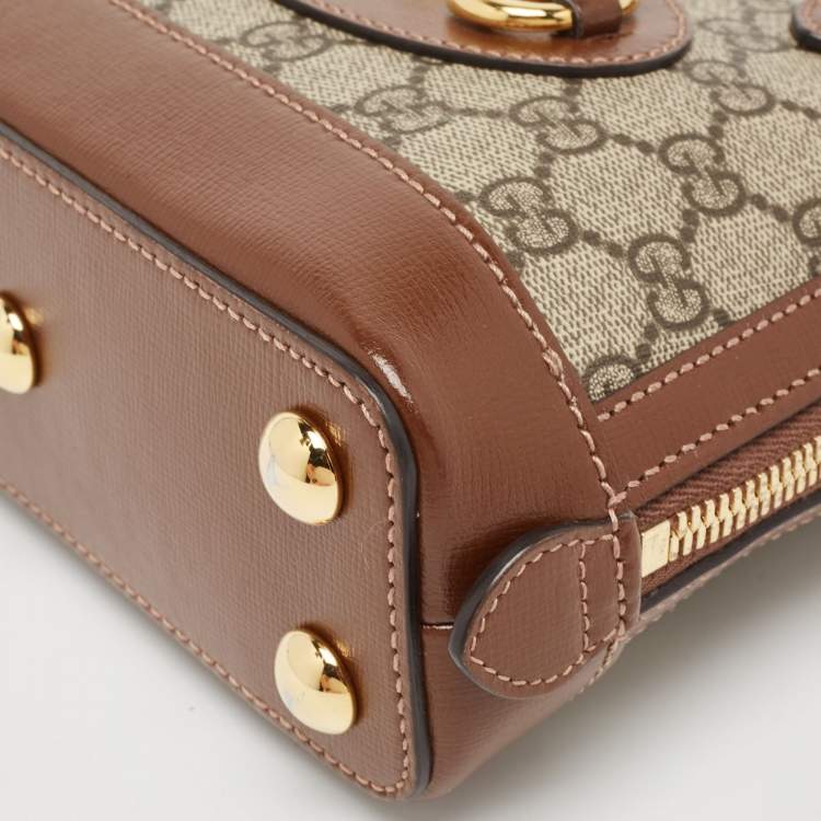 Pre Owned Gucci Beige/Ebony GG Supreme Canvas Mini Horsebit 1955 Top Handle Bag