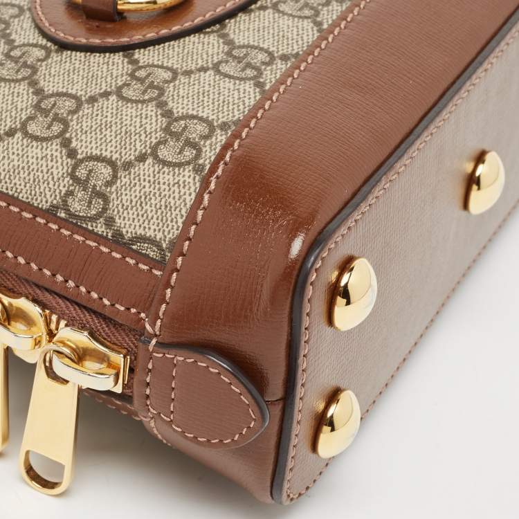 Pre Owned Gucci Beige/Ebony GG Supreme Canvas Mini Horsebit 1955 Top Handle Bag