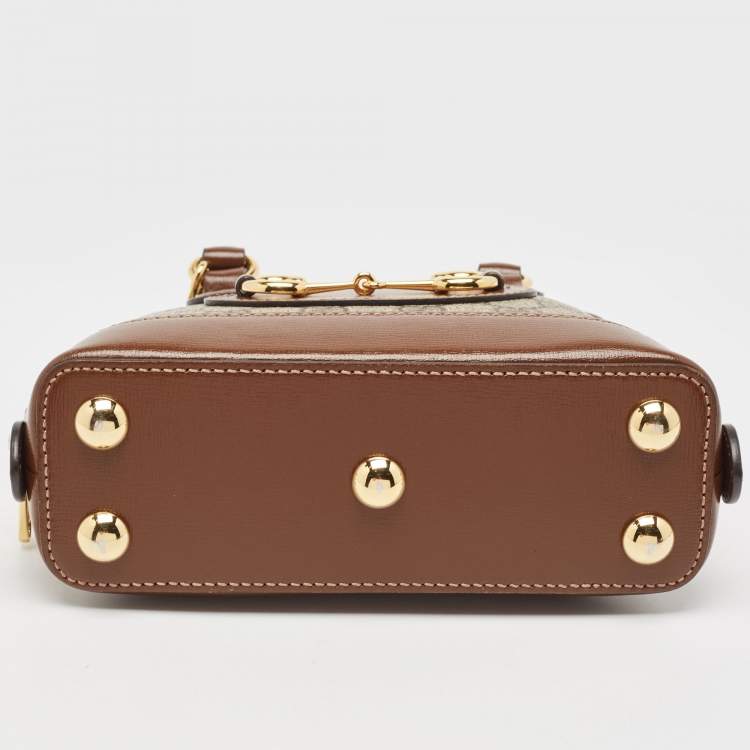 Pre Owned Gucci Beige/Ebony GG Supreme Canvas Mini Horsebit 1955 Top Handle Bag