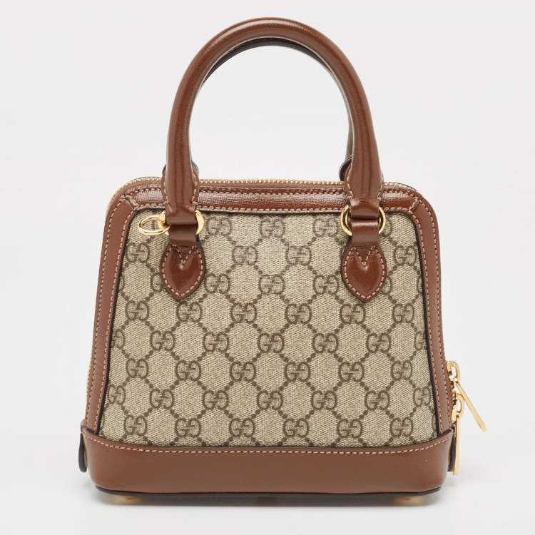 Pre Owned Gucci Beige/Ebony GG Supreme Canvas Mini Horsebit 1955 Top Handle Bag