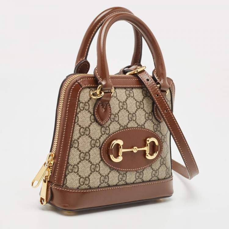 Pre Owned Gucci Beige/Ebony GG Supreme Canvas Mini Horsebit 1955 Top Handle Bag