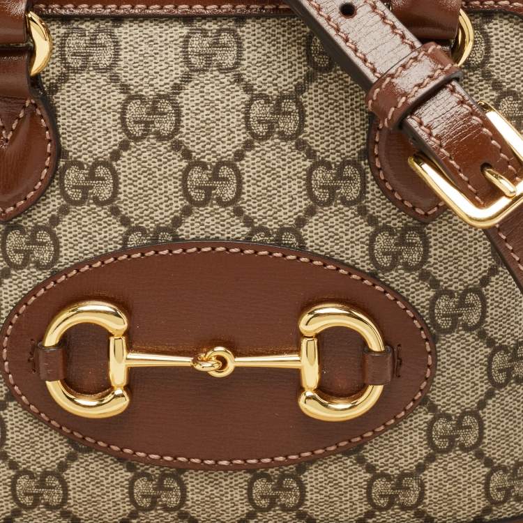 Pre Owned Gucci Beige/Ebony GG Supreme Canvas Mini Horsebit 1955 Top Handle Bag