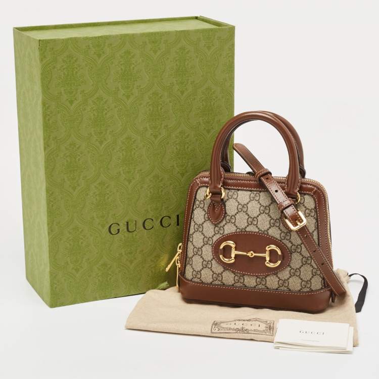 Pre Owned Gucci Beige/Ebony GG Supreme Canvas Mini Horsebit 1955 Top Handle Bag