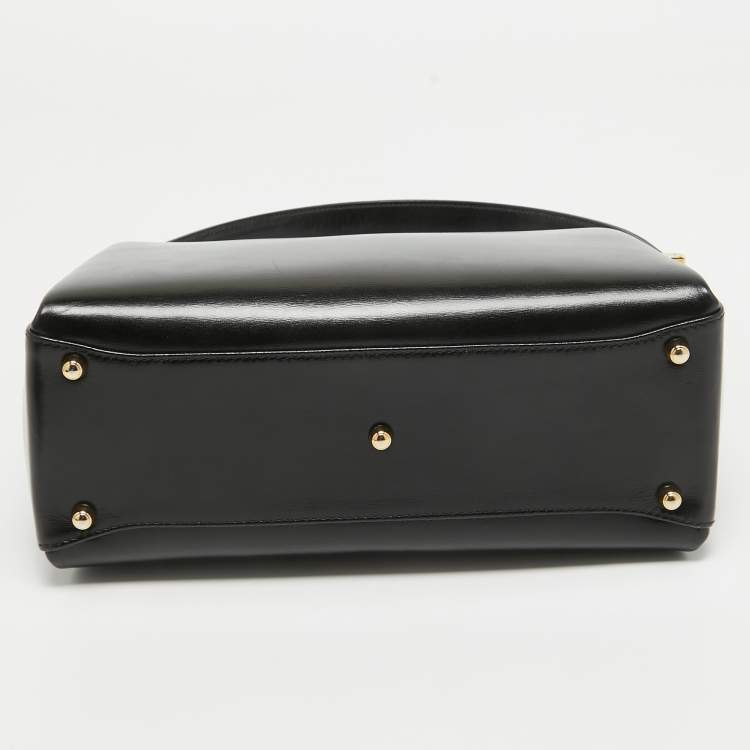 Pre Owned Gucci Black Glossy Leather G Logo Top Handle Bag