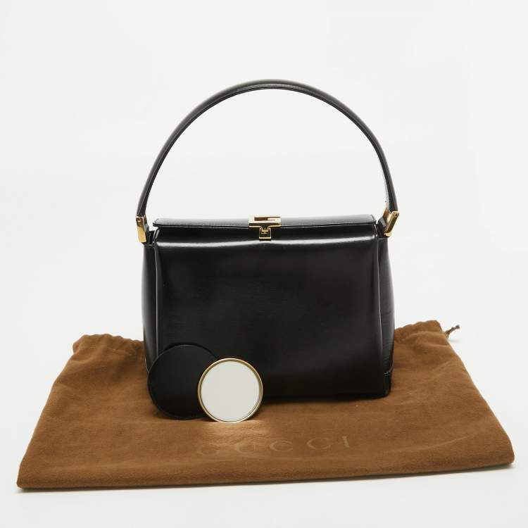 Pre Owned Gucci Black Glossy Leather G Logo Top Handle Bag