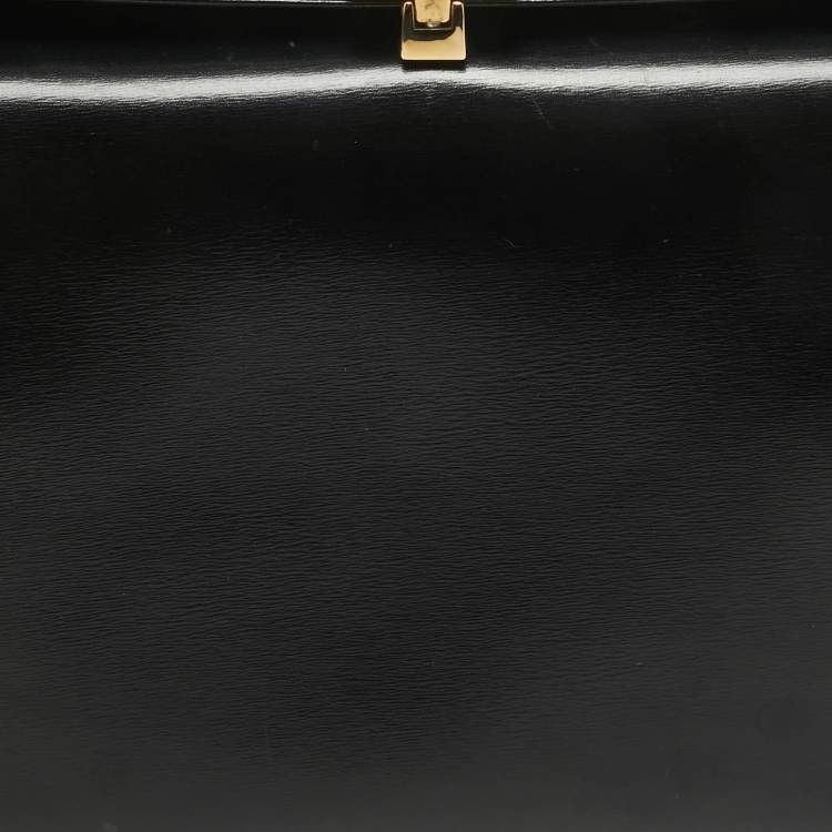 Pre Owned Gucci Black Glossy Leather G Logo Top Handle Bag