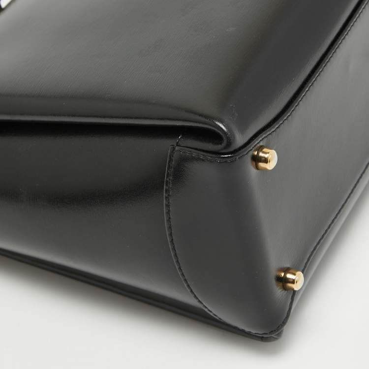 Pre Owned Gucci Black Glossy Leather G Logo Top Handle Bag