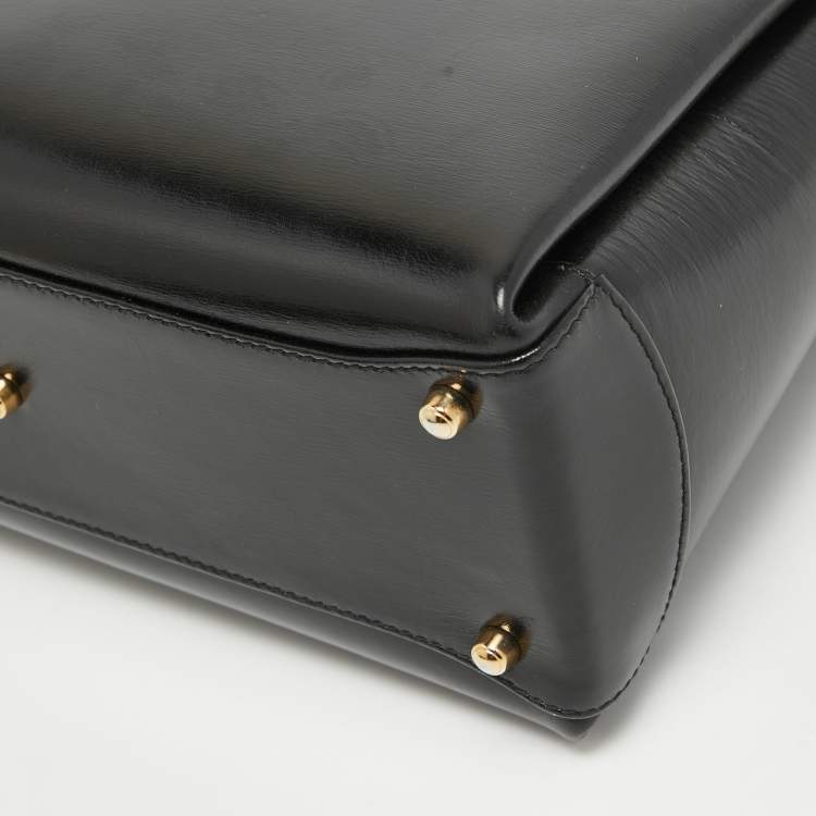 Pre Owned Gucci Black Glossy Leather G Logo Top Handle Bag