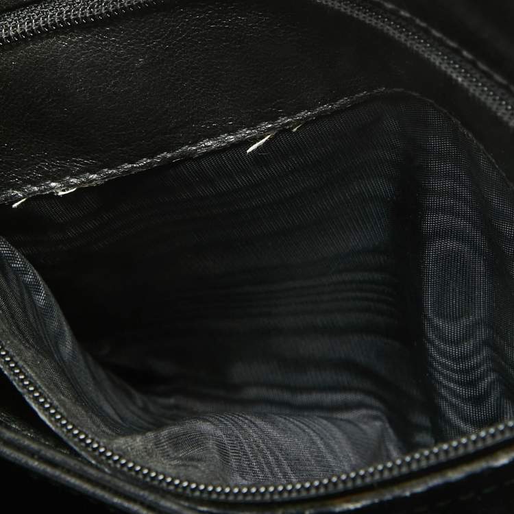 Pre Owned Gucci Black Glossy Leather G Logo Top Handle Bag