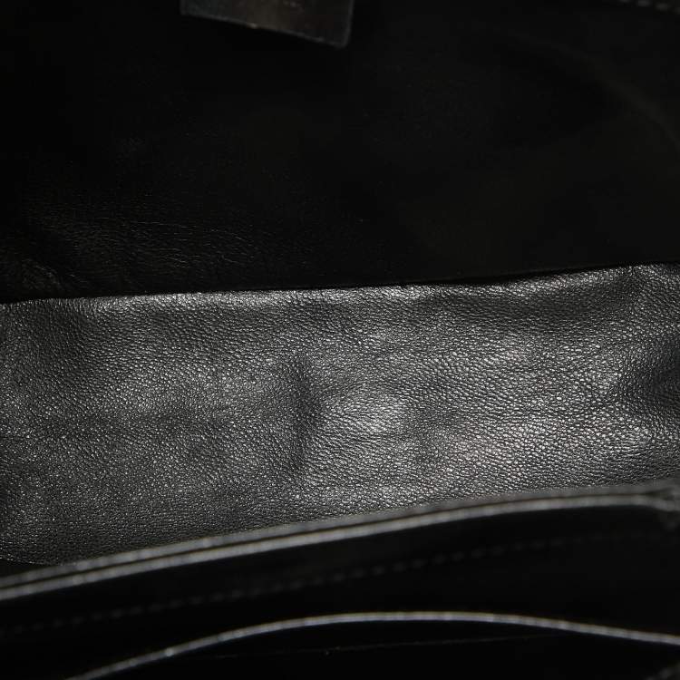 Pre Owned Gucci Black Glossy Leather G Logo Top Handle Bag