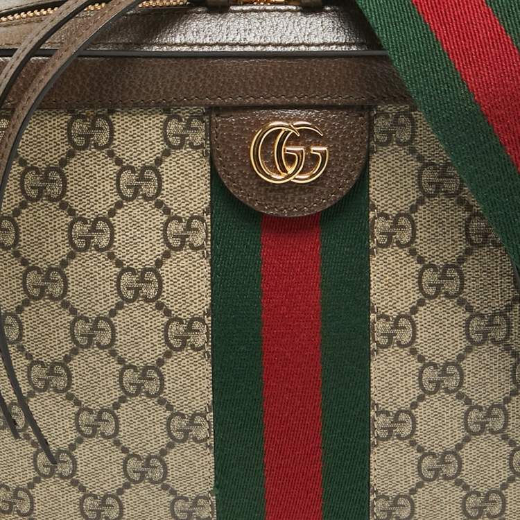 Pre Owned Gucci Beige/Ebony GG Supreme Canvas and Leather Small Ophidia Top Handle Bag