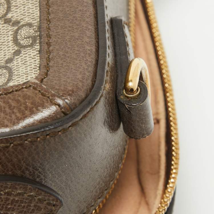 Pre Owned Gucci Beige/Ebony GG Supreme Canvas and Leather Small Ophidia Top Handle Bag