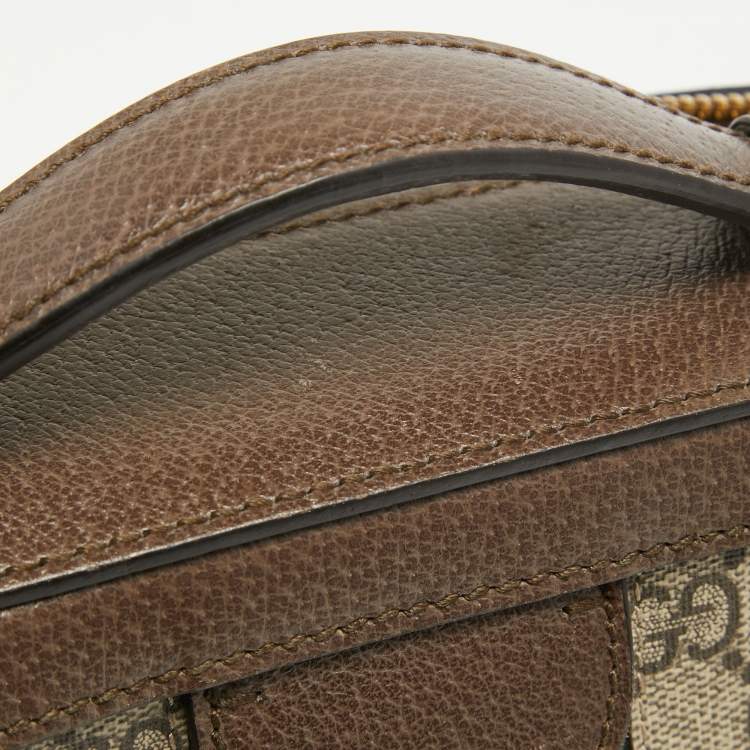 Pre Owned Gucci Beige/Ebony GG Supreme Canvas and Leather Small Ophidia Top Handle Bag