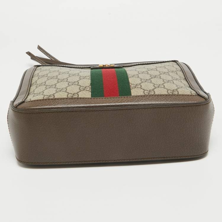 Pre Owned Gucci Beige/Ebony GG Supreme Canvas and Leather Small Ophidia Top Handle Bag