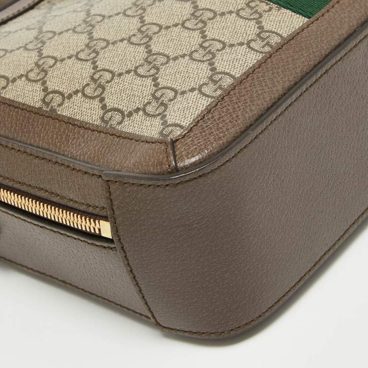 Pre Owned Gucci Beige/Ebony GG Supreme Canvas and Leather Small Ophidia Top Handle Bag