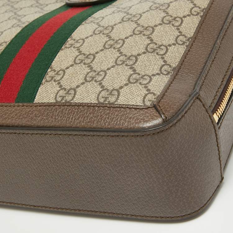 Pre Owned Gucci Beige/Ebony GG Supreme Canvas and Leather Small Ophidia Top Handle Bag