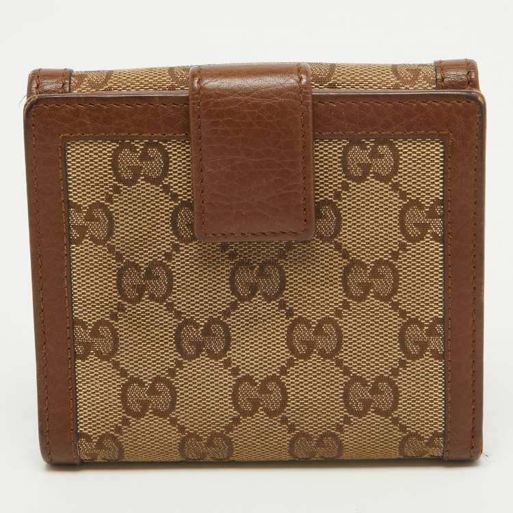 Pre Owned Gucci Brown/Beige GG Canvas and Leather Bamboo Tassel Compact Wallet