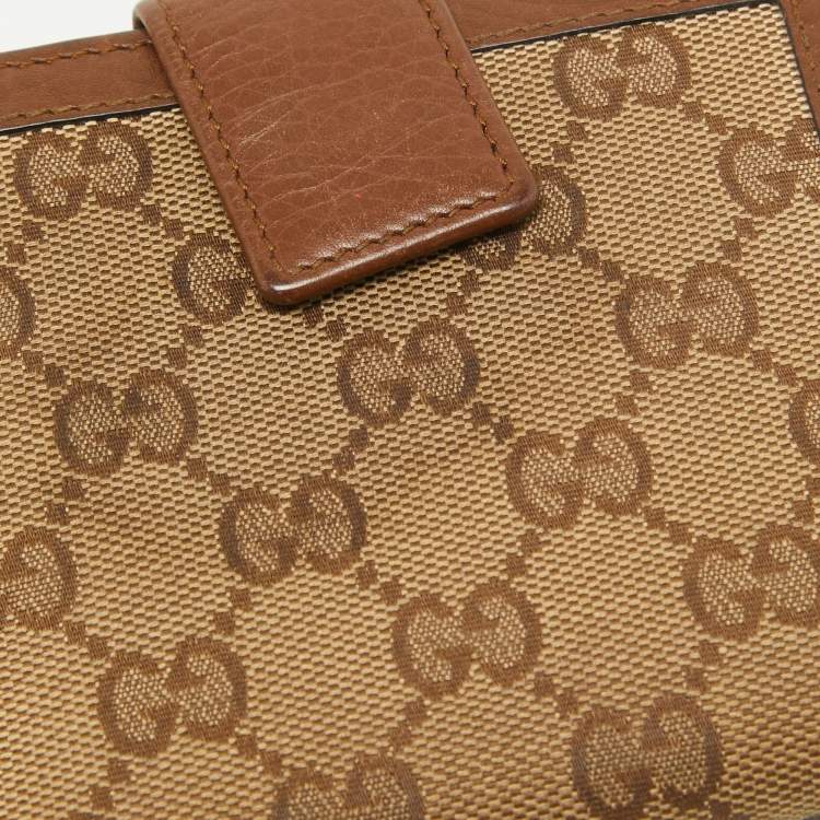 Pre Owned Gucci Brown/Beige GG Canvas and Leather Bamboo Tassel Compact Wallet