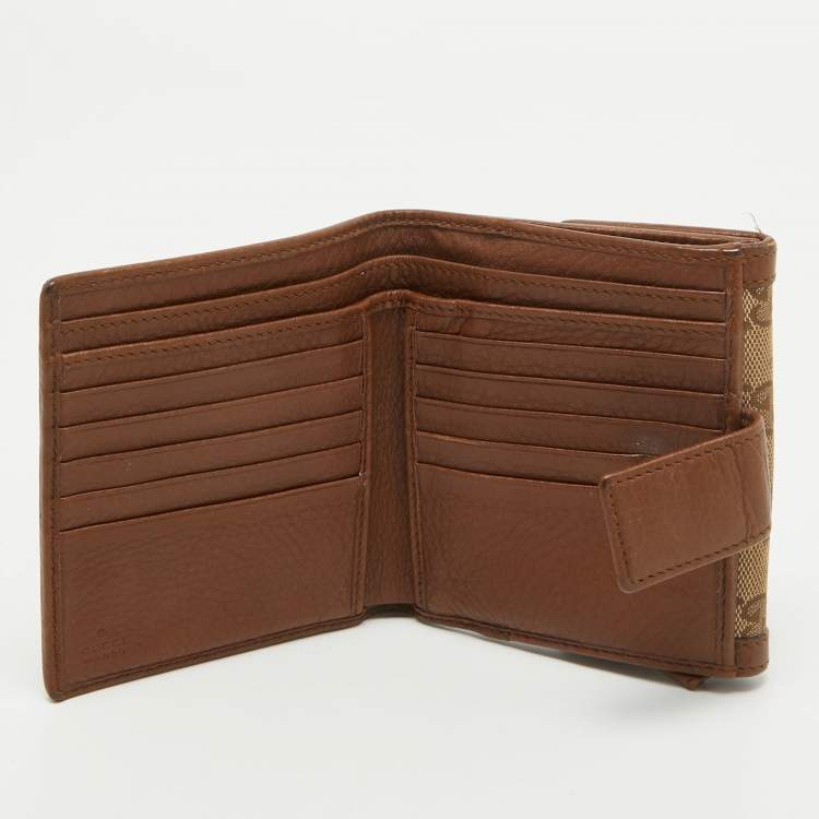 Pre Owned Gucci Brown/Beige GG Canvas and Leather Bamboo Tassel Compact Wallet