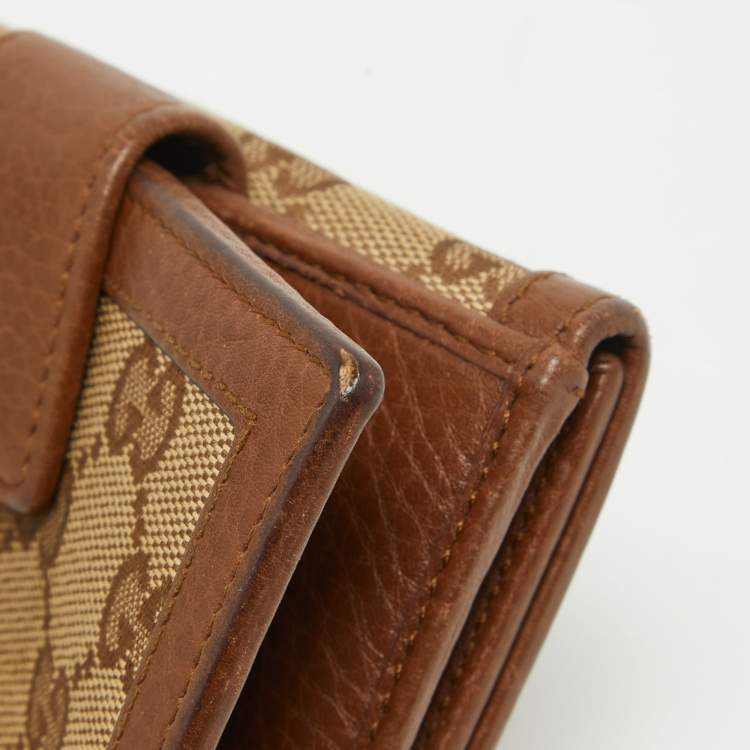 Pre Owned Gucci Brown/Beige GG Canvas and Leather Bamboo Tassel Compact Wallet