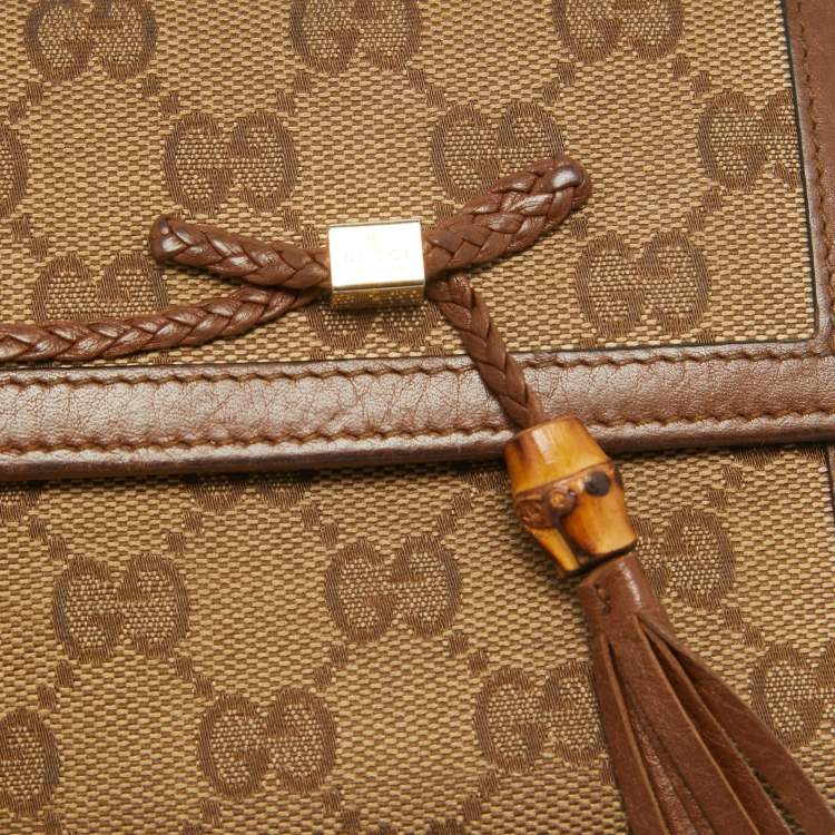 Pre Owned Gucci Brown/Beige GG Canvas and Leather Bamboo Tassel Compact Wallet