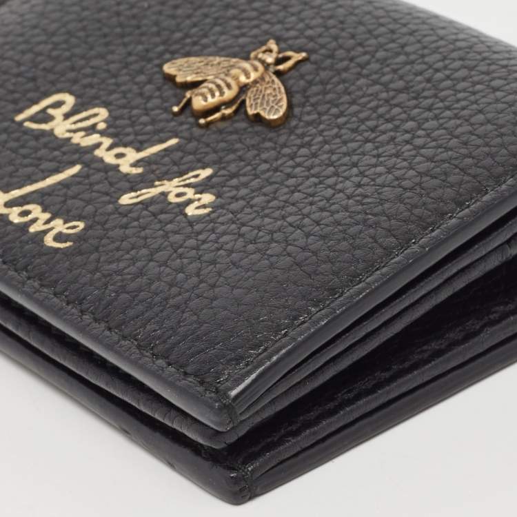 Pre Owned Gucci Black Leather Bee Blind for Love Card Case