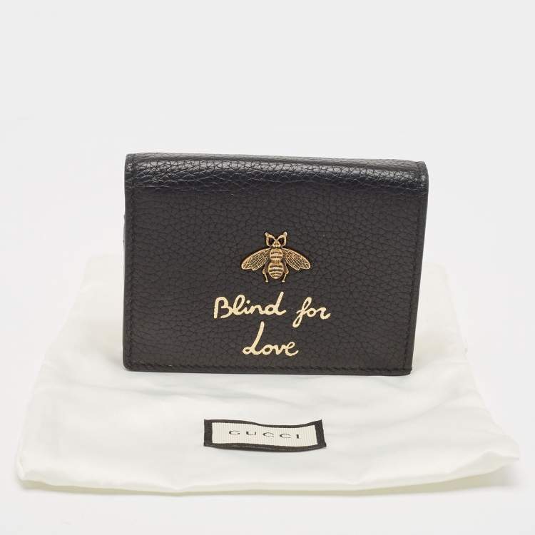 Pre Owned Gucci Black Leather Bee Blind for Love Card Case