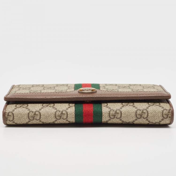 Pre Owned Gucci Beige/Brown GG Supreme Canvas and Leather Ophidia Wallet on Chain