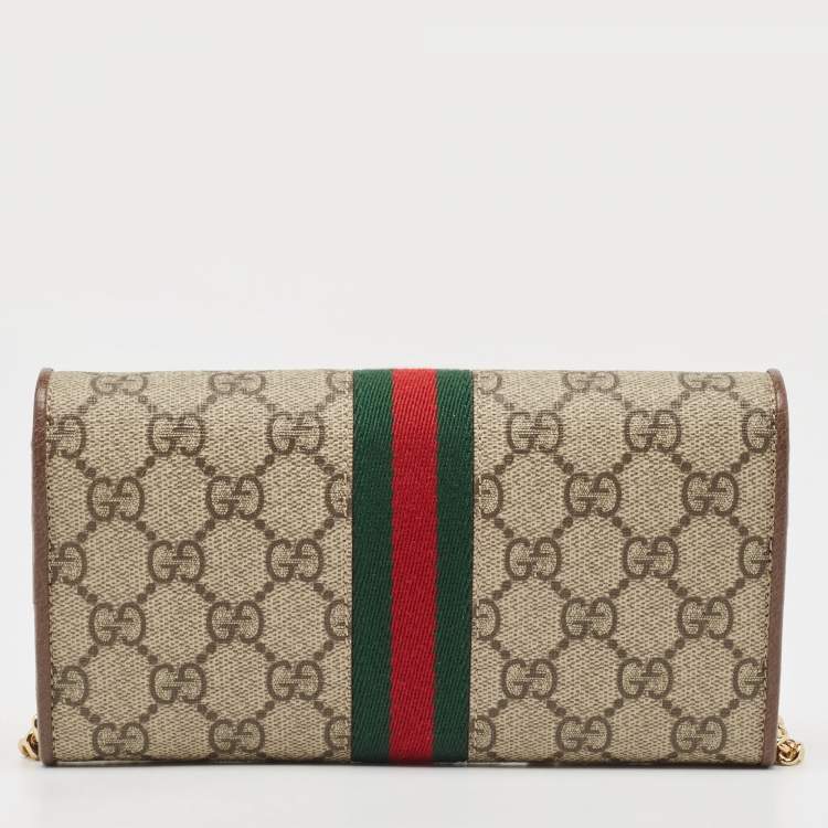 Pre Owned Gucci Beige/Brown GG Supreme Canvas and Leather Ophidia Wallet on Chain