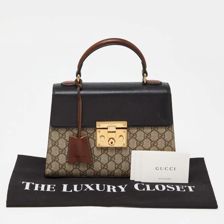 Pre Owned Gucci  Beige/Black GG Supreme Canvas and Leather Small Padlock Top Handle Bag