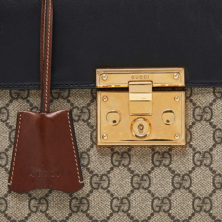 Pre Owned Gucci  Beige/Black GG Supreme Canvas and Leather Small Padlock Top Handle Bag