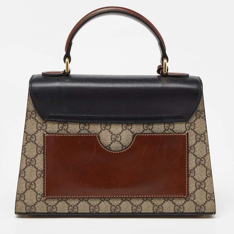 Pre Owned Gucci  Beige/Black GG Supreme Canvas and Leather Small Padlock Top Handle Bag