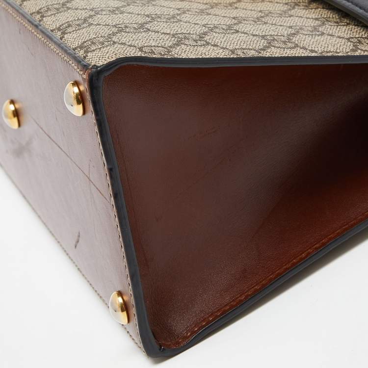 Pre Owned Gucci  Beige/Black GG Supreme Canvas and Leather Small Padlock Top Handle Bag