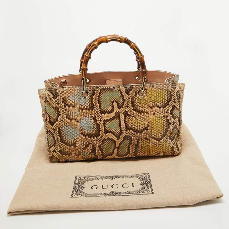 Pre Owned Gucci Multicolor Python Medium Bamboo Shopper Tote