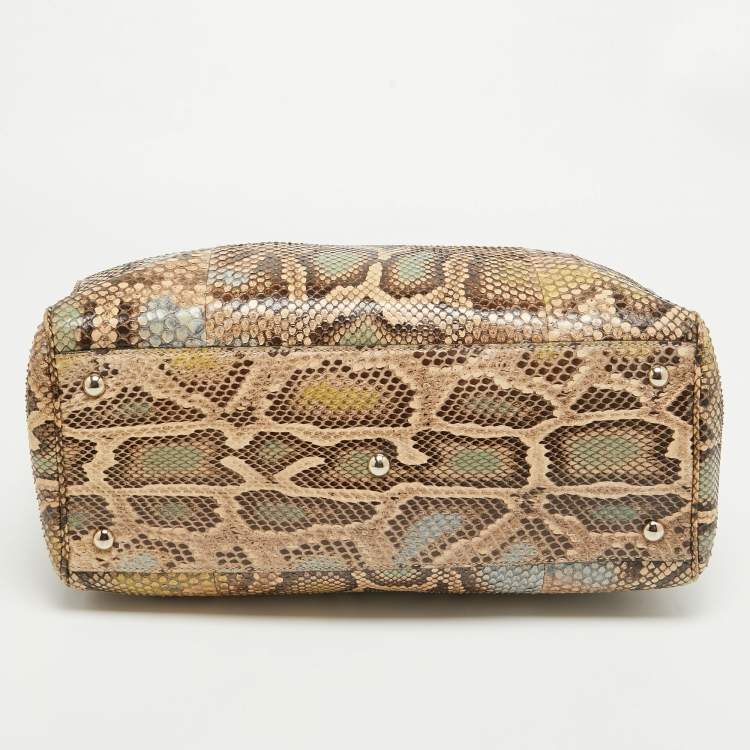 Pre Owned Gucci Multicolor Python Medium Bamboo Shopper Tote