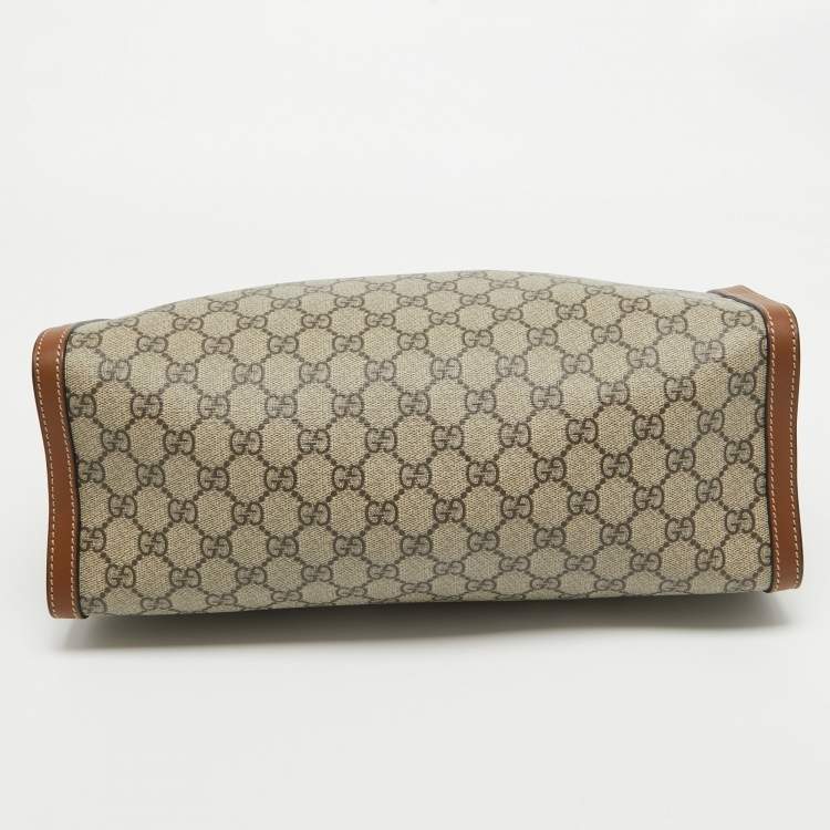 Pre Owned Gucci Beige/Brown GG Supreme Canvas and Leather Medium Padlock Tote