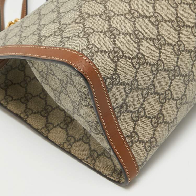 Pre Owned Gucci Beige/Brown GG Supreme Canvas and Leather Medium Padlock Tote
