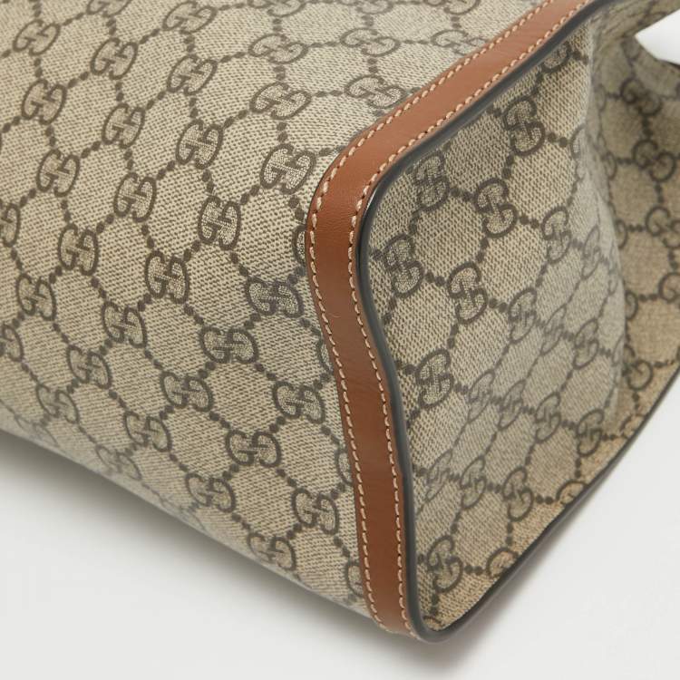Pre Owned Gucci Beige/Brown GG Supreme Canvas and Leather Medium Padlock Tote