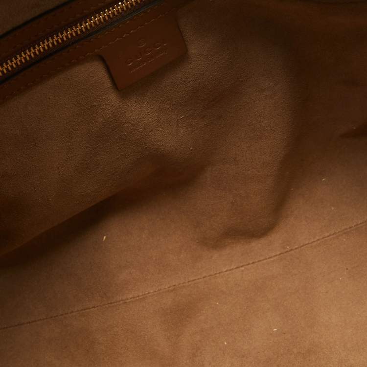 Pre Owned Gucci Beige/Brown GG Supreme Canvas and Leather Medium Padlock Tote