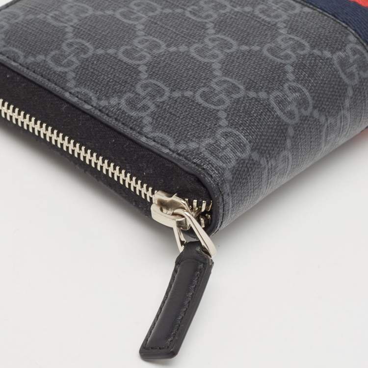 Pre Owned Gucci Black GG Supreme Canvas New Web Continental Wallet