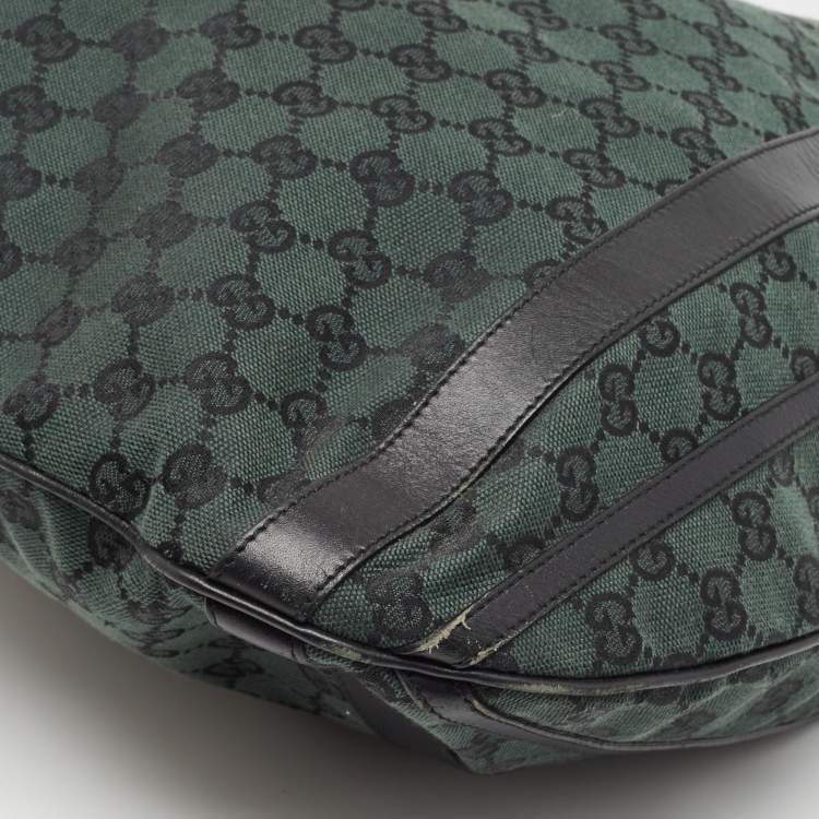 Pre Owned Gucci Green/Black GG Canvas and Leather Abbey Hobo
