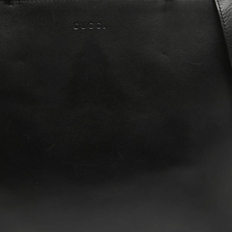Pre Owned Gucci Black Leather Bamboo Nymphaea Tote