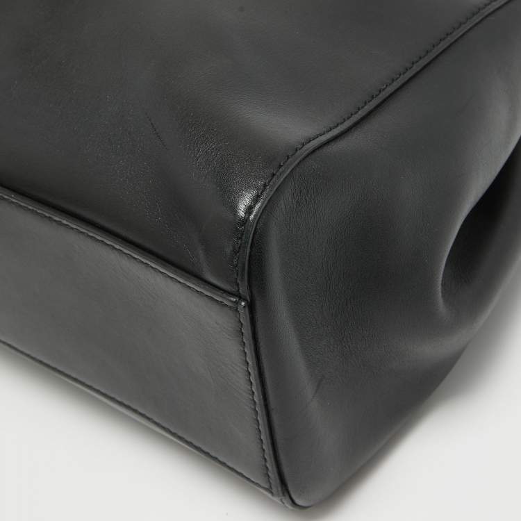 Pre Owned Gucci Black Leather Bamboo Nymphaea Tote