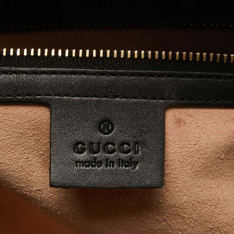 Pre Owned Gucci Black Leather Bamboo Nymphaea Tote